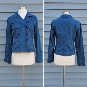 Vintage 90s y2k Ralph Lauren Double Breasted Cropped Trench Denim Peacoat Sm